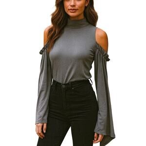 NWT Susana Monaco Cold Shoulder Flare Sleeve Top Small Gray Y2K Whimsigoth